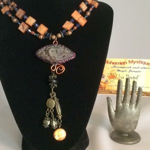 Druzy Quartz pendant on Mother of Pearl Necklace